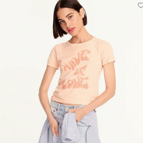 J. Crew Cropped "Wave of Love" T-Shirt Color Iced Peach Size L NWT - Picture 1 of 5